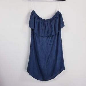 Moon and sky strapless tunic L navy blue